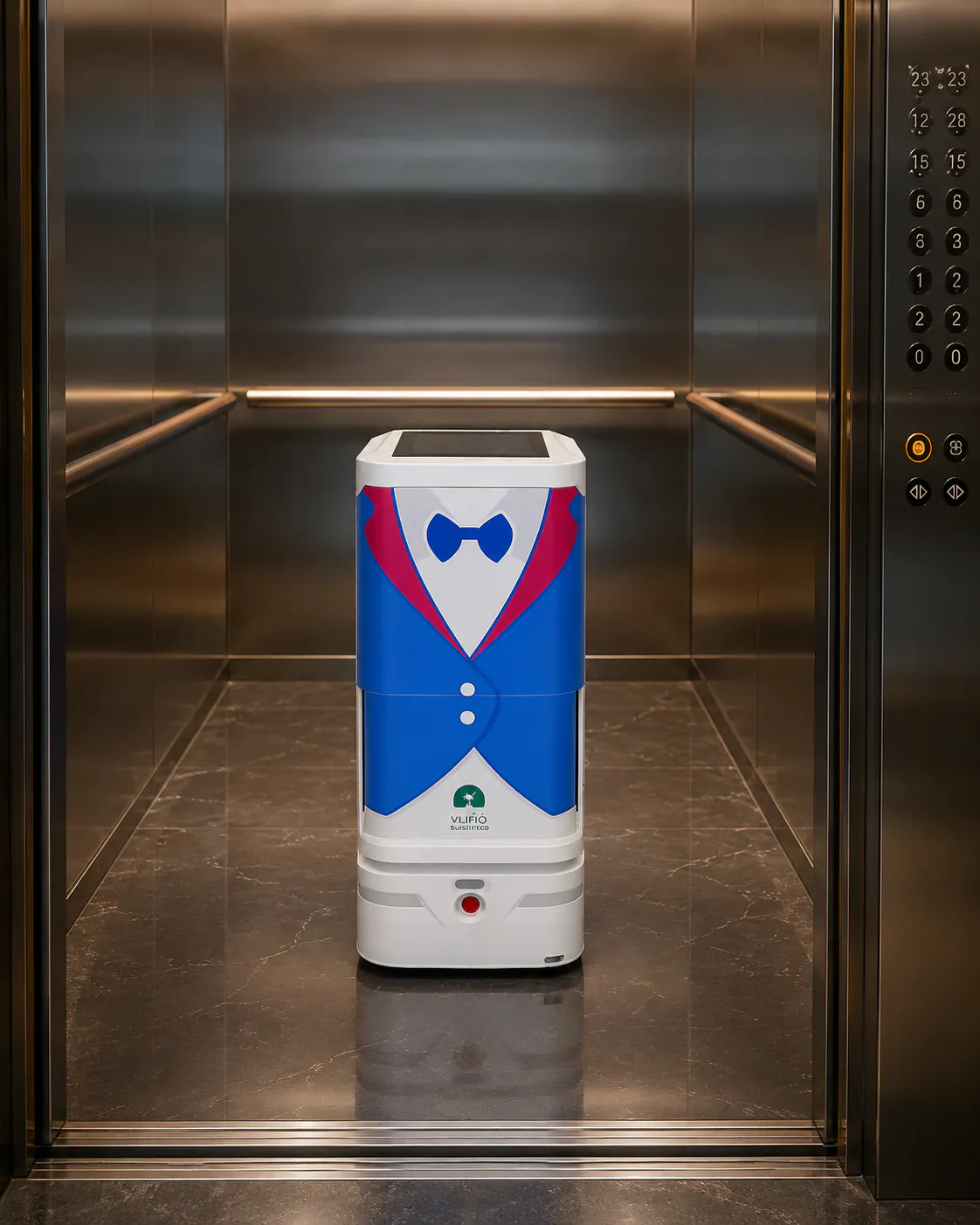 YUMA hotel delivery robot inside an elevator