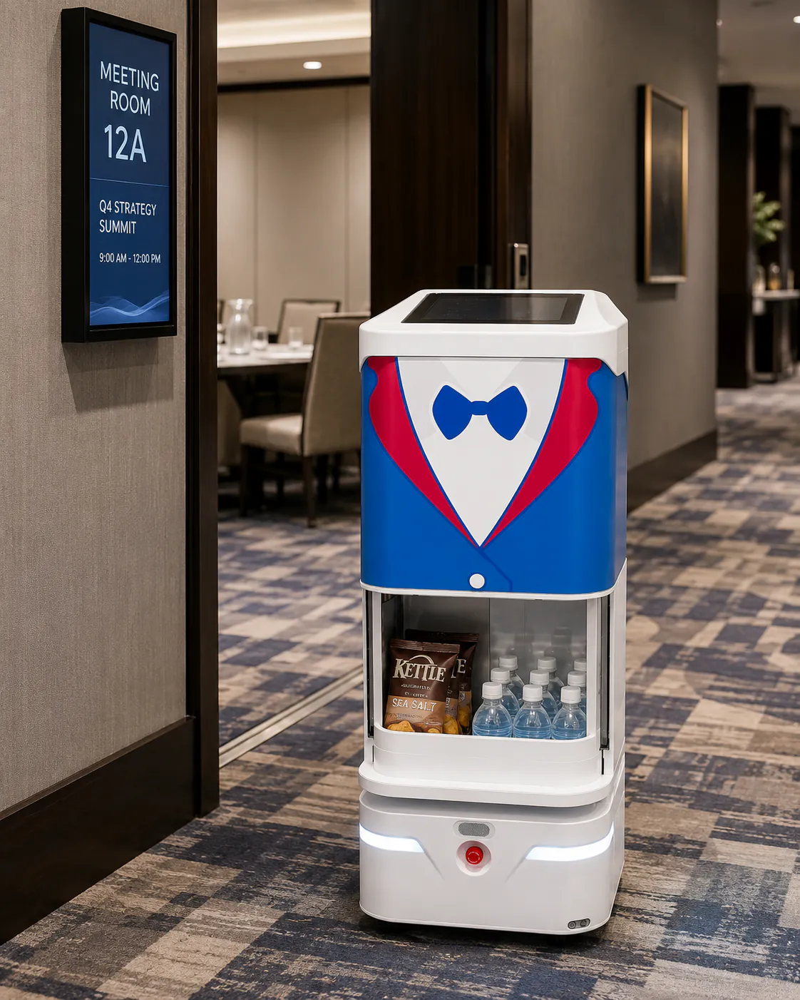 YUMA delivering refreshments outside a hotel meeting room
